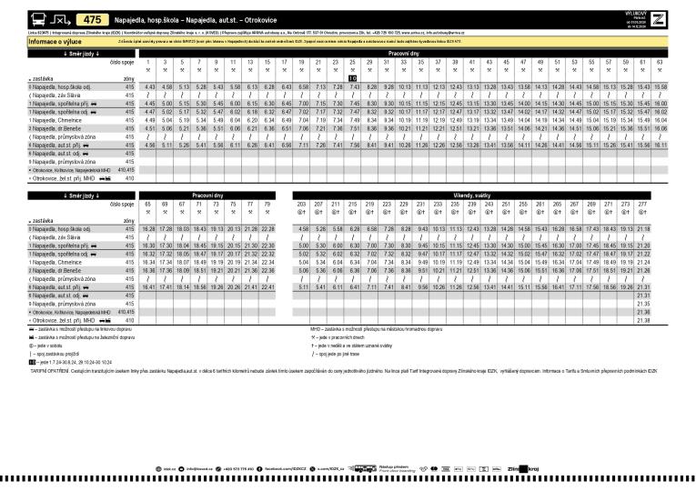 Jízdní řád linky 475