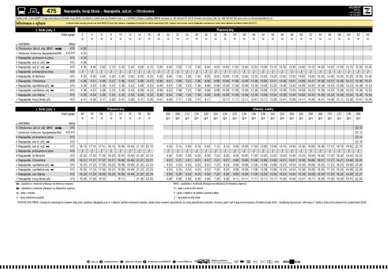 Jízdní řád linky 475